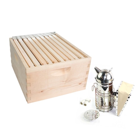 Good Land Bee Supply Beekeeping Beehive Brood Complete Kit includes Frames, Foundations, Spacer & Smoker GL-1BK-TK2